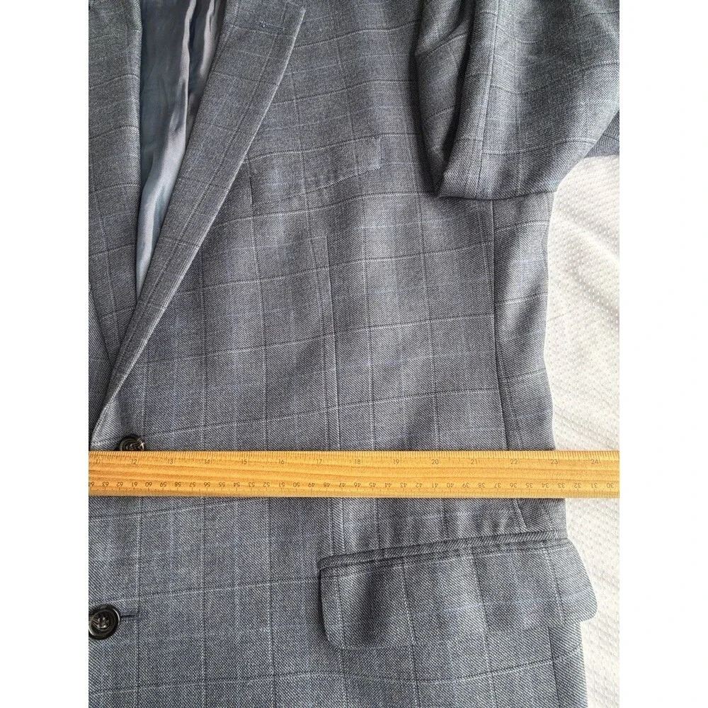 Lauren Ralph Lauren Jacket Mens 46 R Gray Plaid Wool Silk Blazer Business